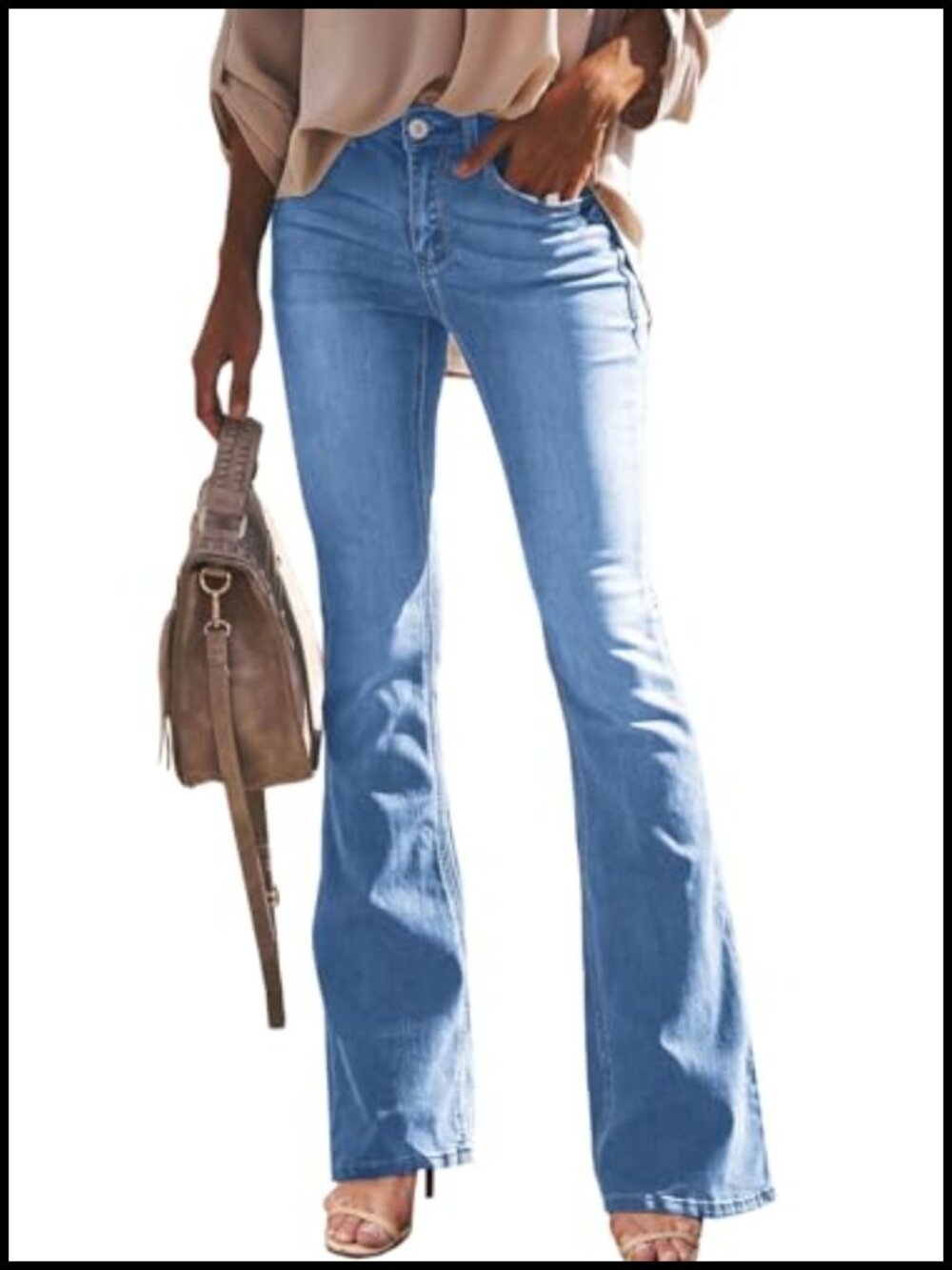 High Waisted Bell Bottom Bootcut Flare Wide Leg Jeans Cotton Blend Stretch